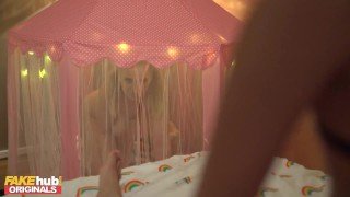 FAKE FAMILY Stuck in a Tent – Step Dad Fucks Step Daughter & Mom